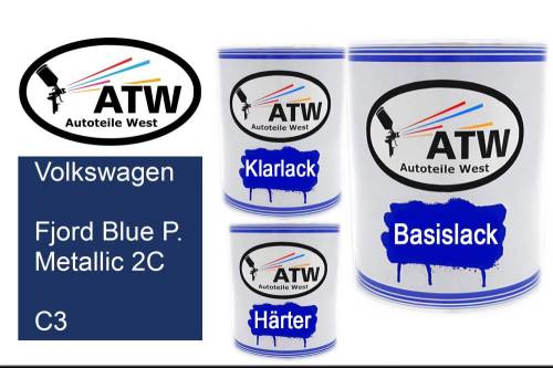 Volkswagen, Fjord Blue P. Metallic 2C, C3: 1L Lackdose + 1L Klarlack + 500ml Härter - Set, von ATW Autoteile West.